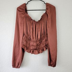 Bar III Copper Cropped Long Sleeve Blouse XL